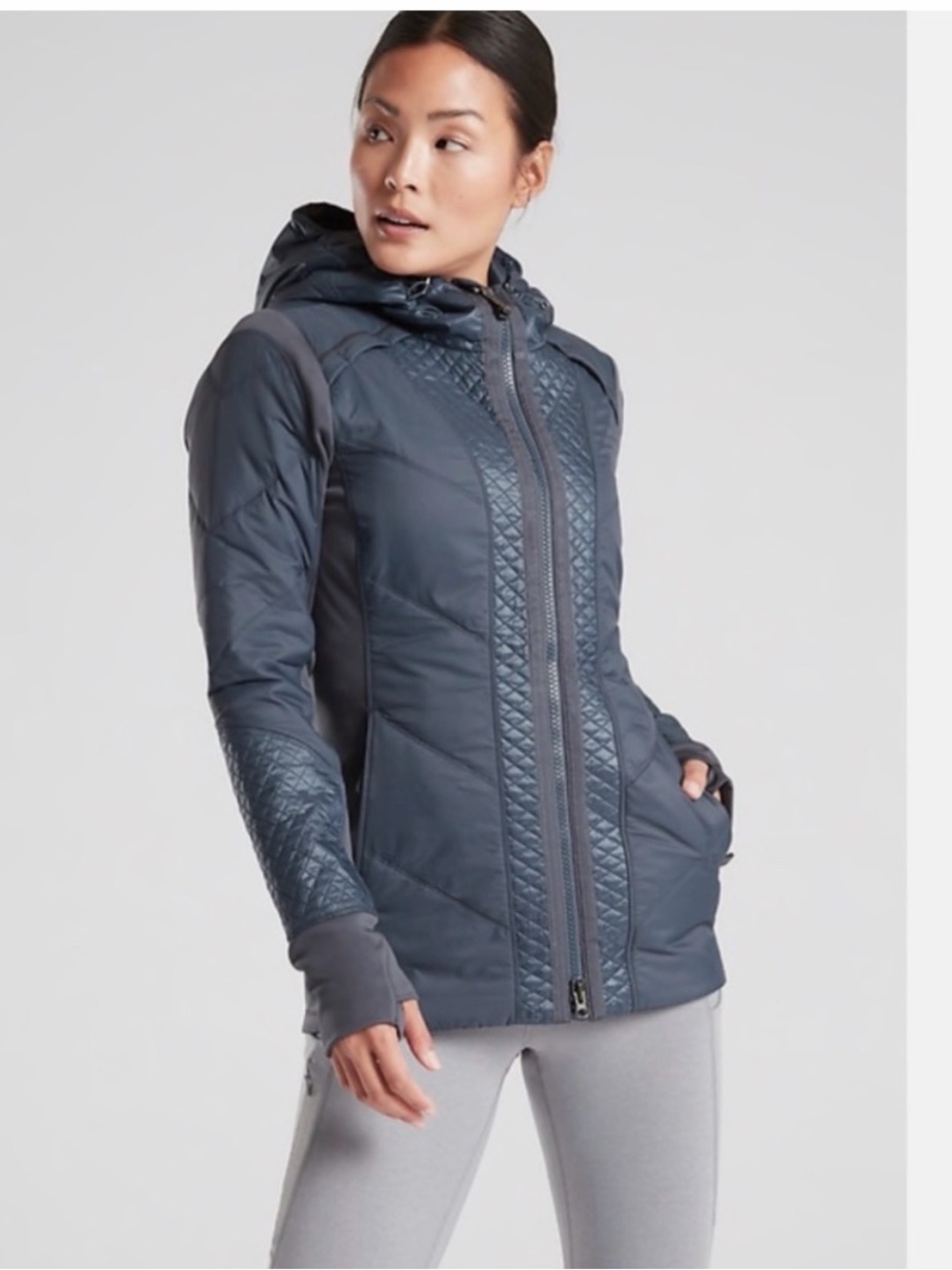 Athleta Rock Ridge Primaloft Quilted Jacket M Hooded Astronomy Blue